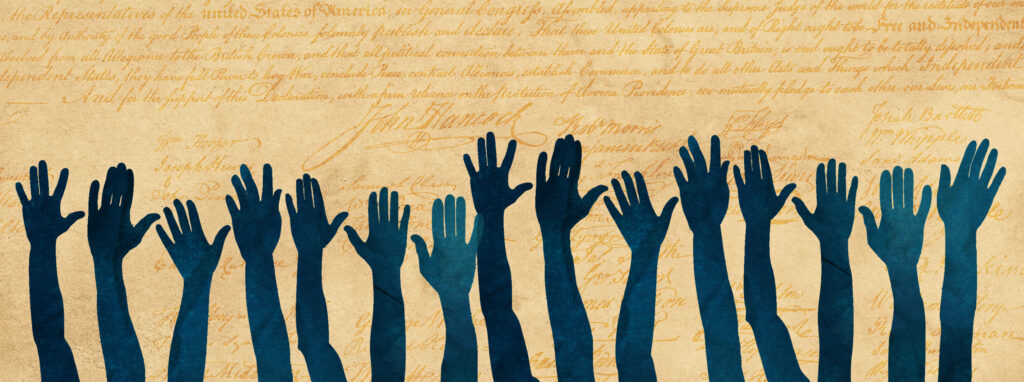 Illustration of hands raised
