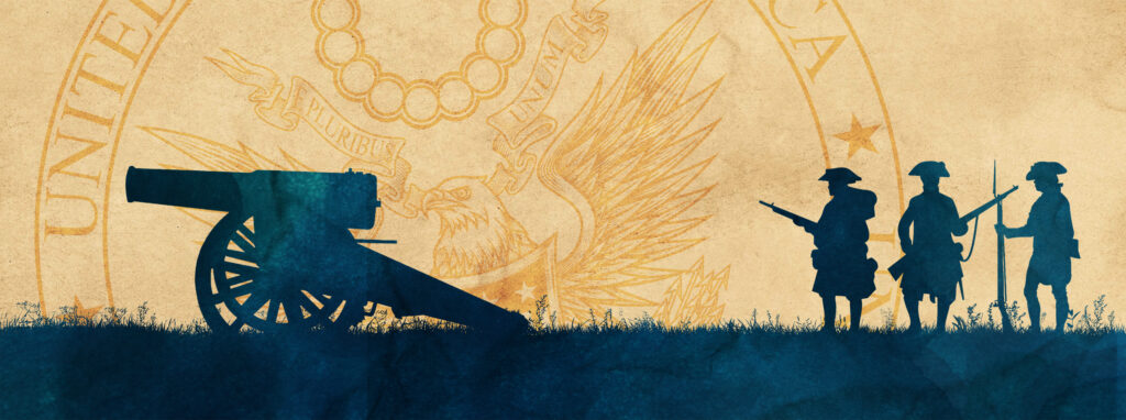 Illustration of revolutionary soldiers and a cannon