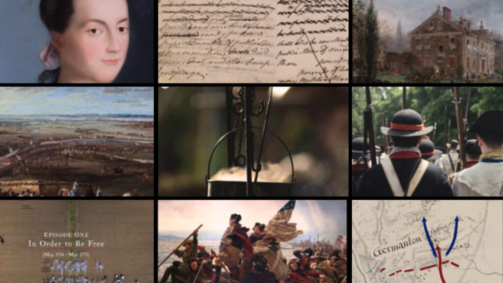 grid of screenshots from the American Revolution film