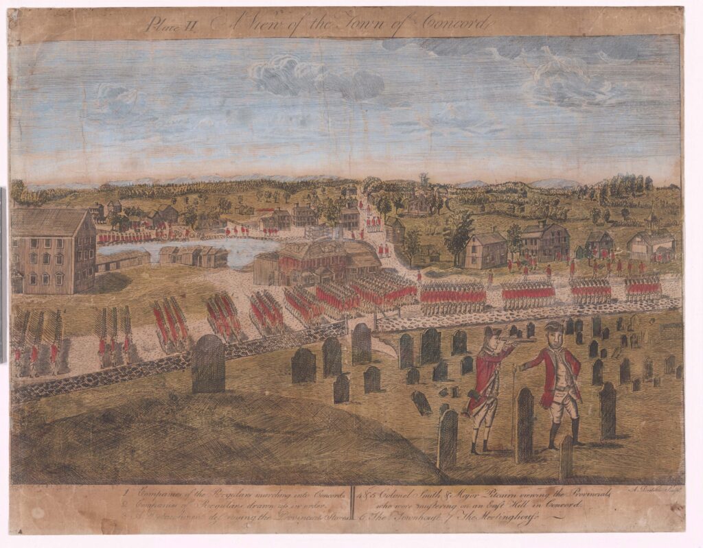 A view of the town of Concord. Engraving by Amos Doolittle and Ralph Earl, 1775. Credit: The New York Public Library