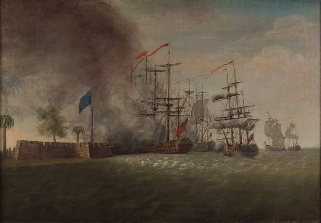 Sir Peter Parker's Attack against Fort Moultrie. Painting by James Peale, 1782-1791. Credit: The Colonial Williamsburg Foundation