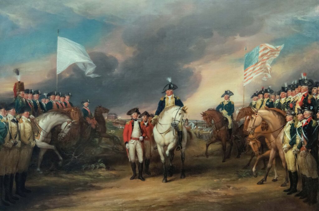 The Surrender of Lord Cornwallis at Yorktown, October 19, 1781. Painting by John Trumbull, ca. 1787-1828. Credit: IanDagnall Computing / Alamy Stock Photo