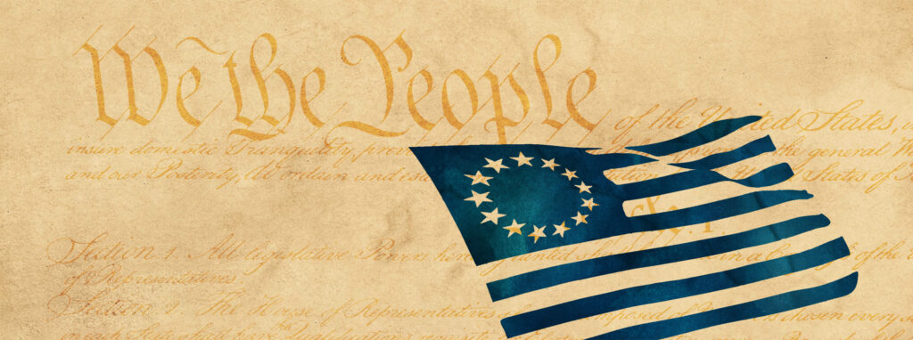 Illustration of revolutionary era American flag