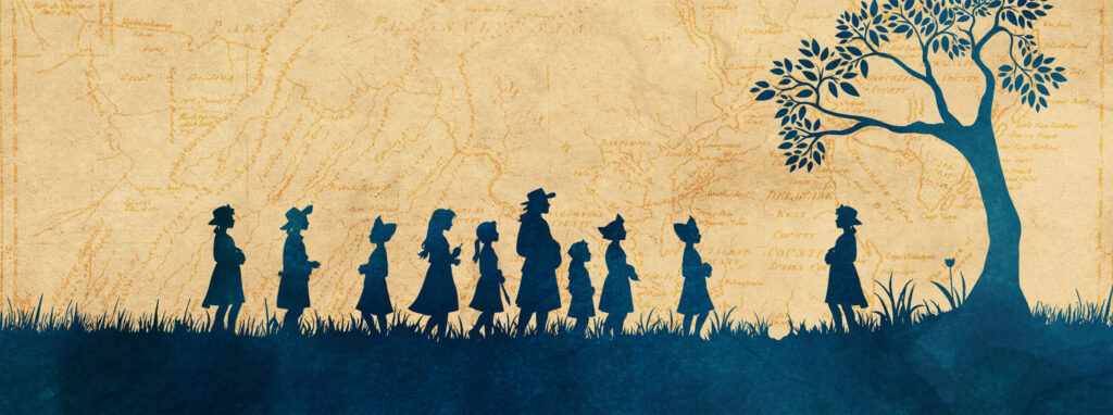 Illustration of colonial era kids in a field