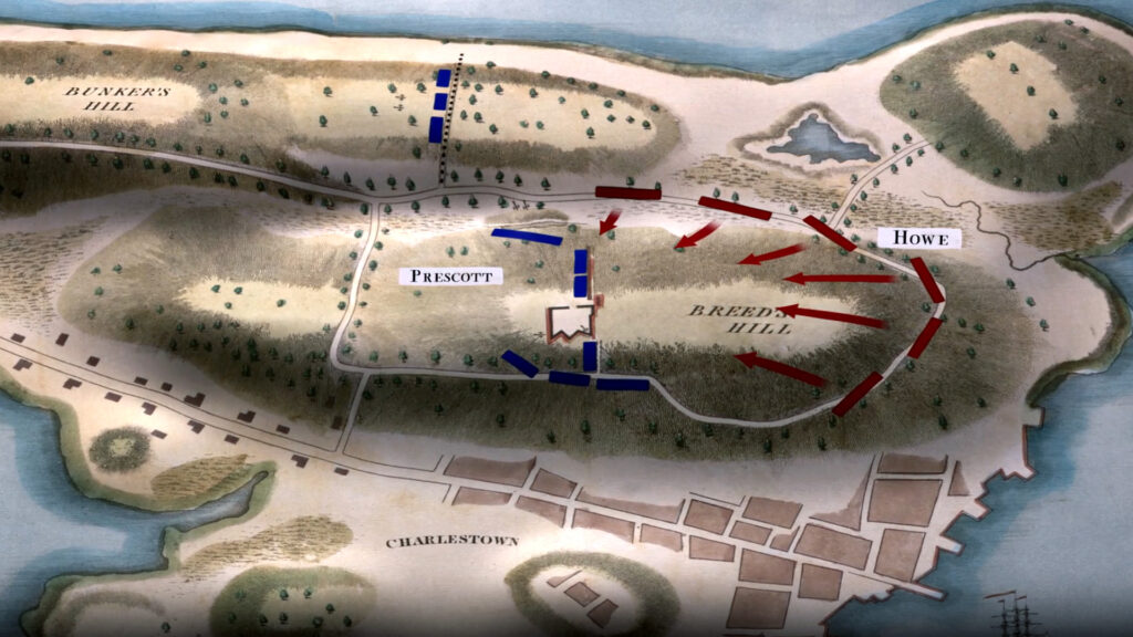 Screenshot of a military map from the American Revolution film