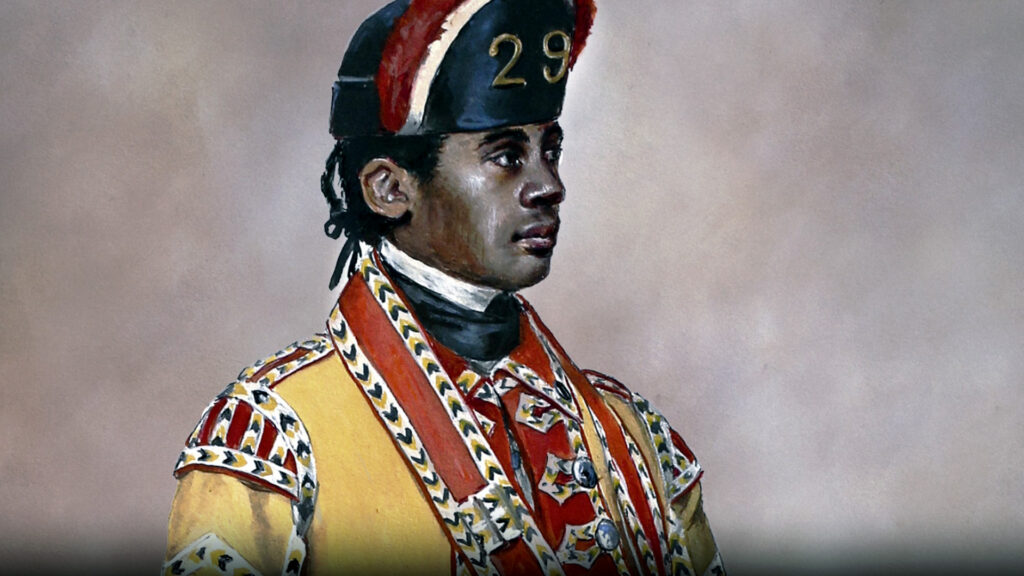 Screenshot of a soldier from the American Revolution film