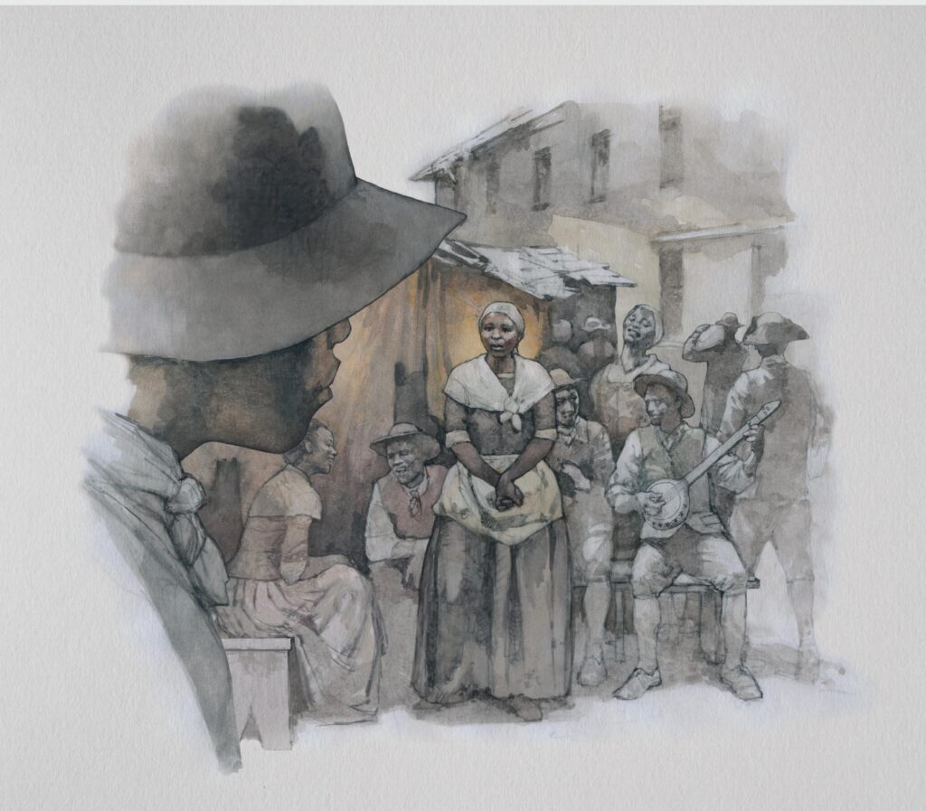Watercolor of an African American woman, illustration by Wood Ronsaville Harlin, Inc