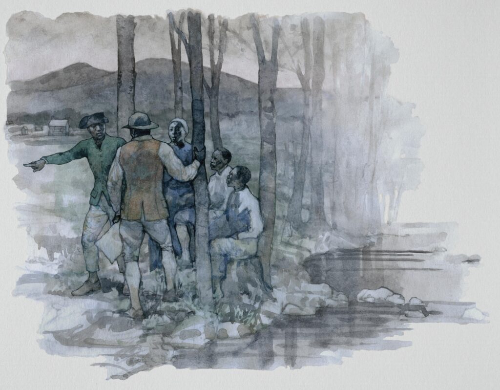 Watercolor of African Americans, illustration by Wood Ronsaville Harlin, Inc