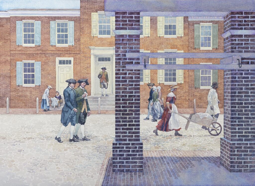 Watercolor of Marketplace, illustration by Wood Ronsaville Harlin, Inc