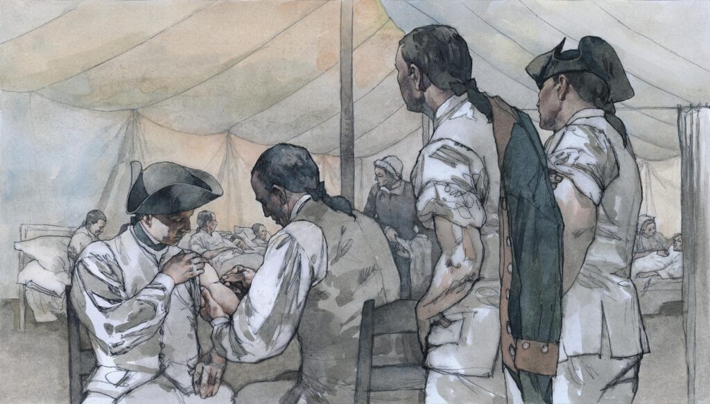 Watercolor of Soldiers with Smallpox, illustration by Wood Ronsaville Harlin, Inc
